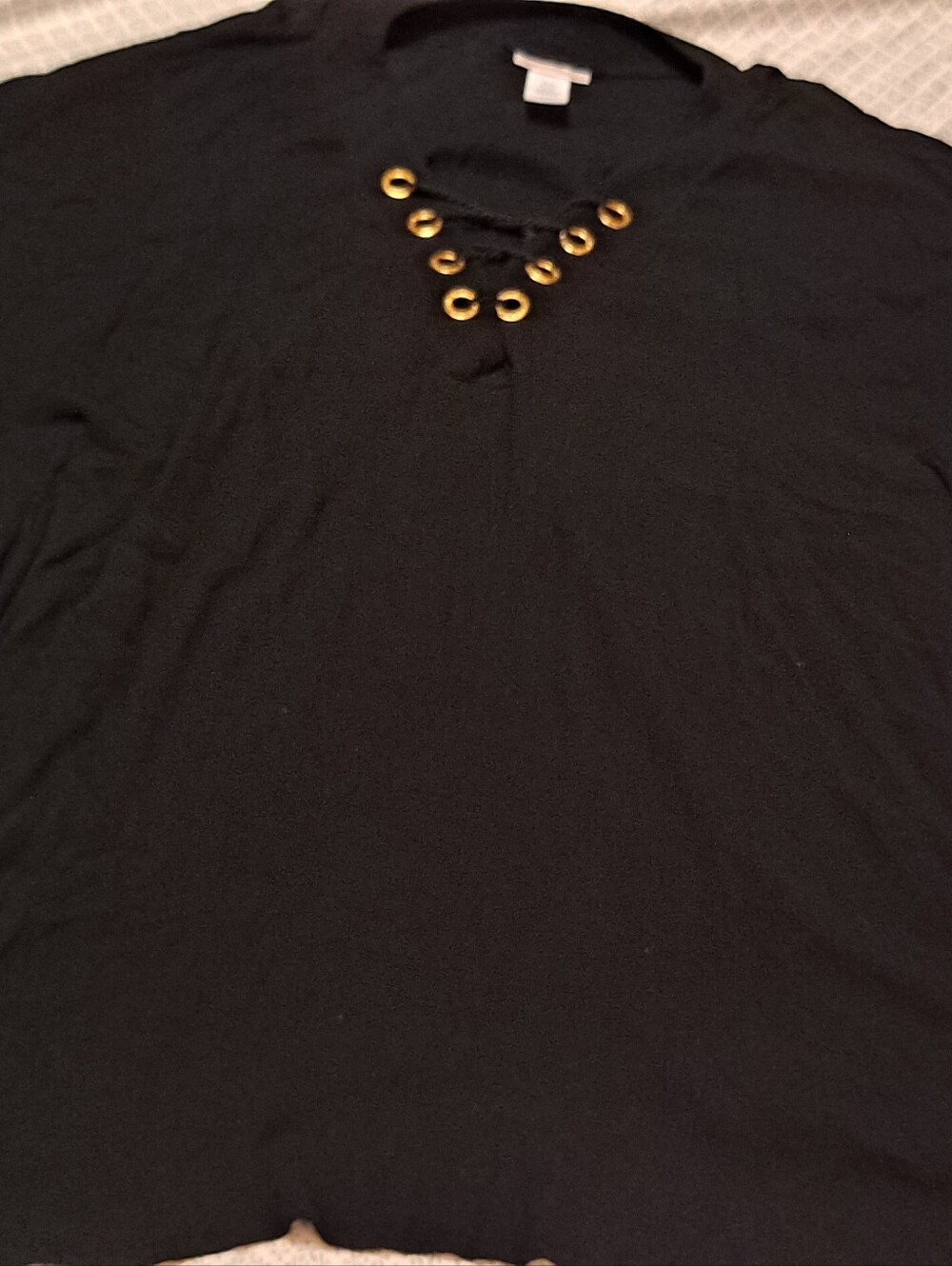 La Blanca Black Women's Lace-Up V-Neck Top with Gold Eyelets Cover Up Sz 2X